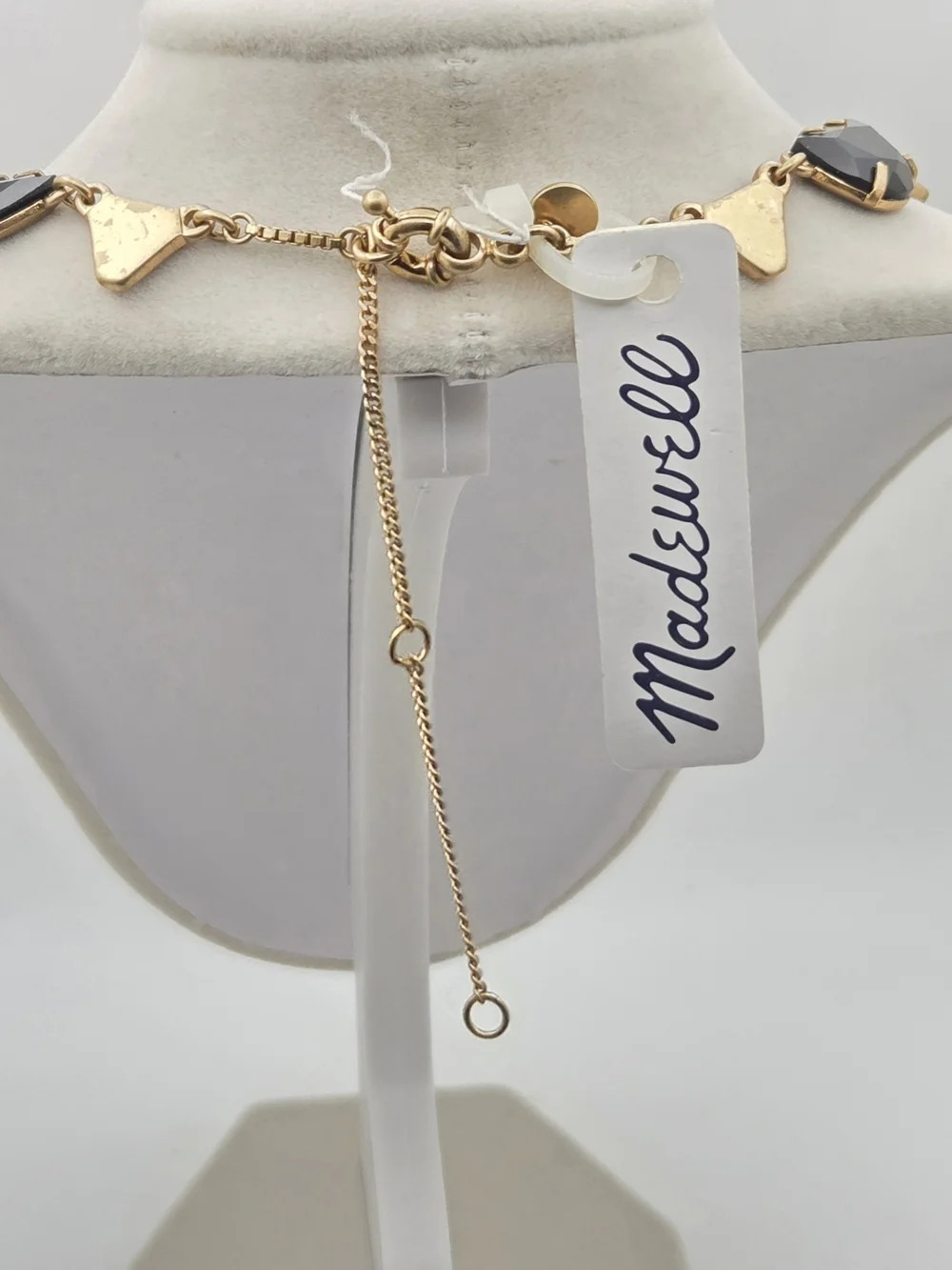 Madewell NWT Black Faceted Half-Moon Statement Necklace Gold Tone 19” - Picture 11 of 16